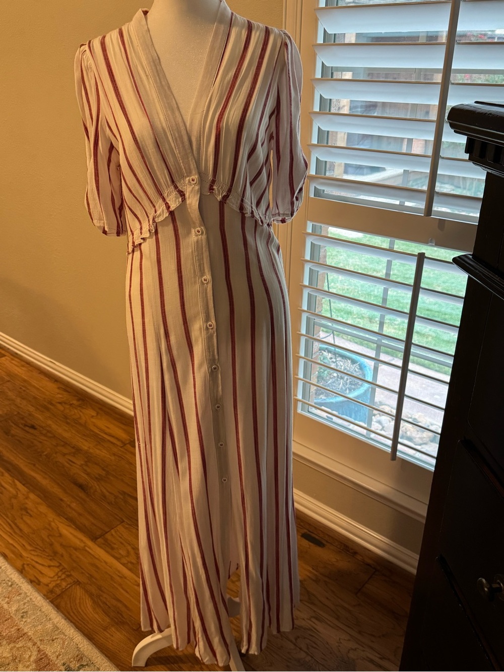 Chelsea & Violet White Maxi Dress with Burgundy Stripes